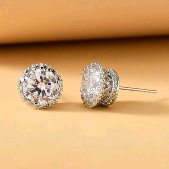 Silver stud Rhinestone earrings Dainty simple sparkly Prom wedding 💖2/$30 - Picture 5 of 15